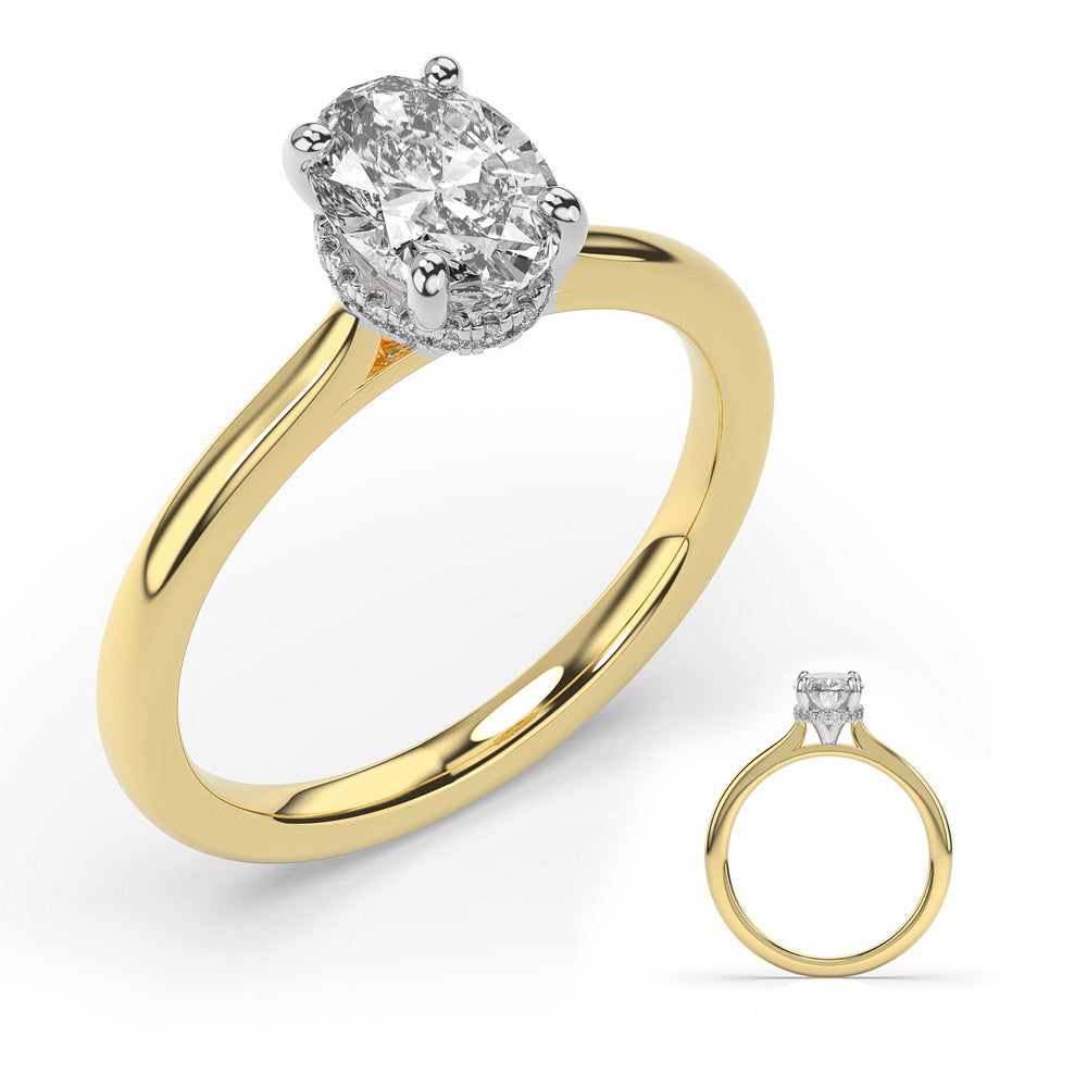 This Engagement Ring  is available in 14K Yellow & White Gold. There are a total of 18 stones. There are Rounds with a total carat weight of 0.07 set in a  setting.