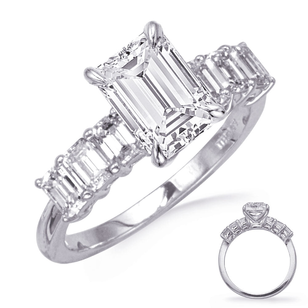 This Engagement Ring  is available in 14K White Gold. There are a total of 6 stones. There are Emerald Cut with a total carat weight of 1.05 set in a  setting.