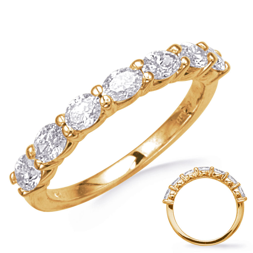 This Band is available in 14K Yellow Gold. There are a total of 7 stones. There are Oval with a total carat weight of 1 set in a  setting.