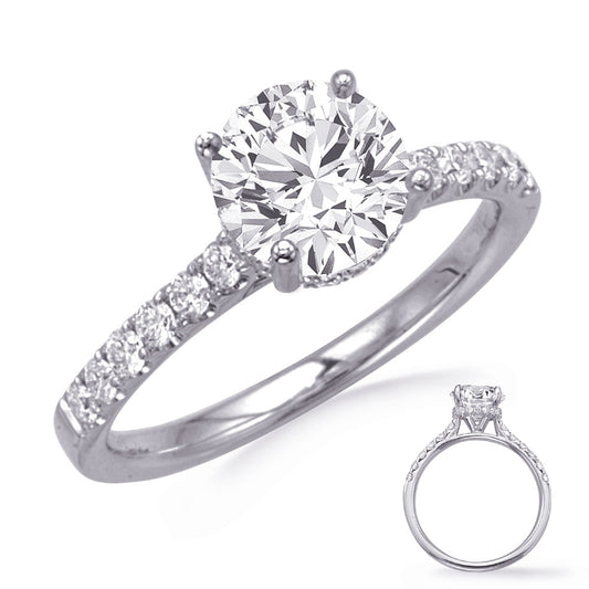 This Engagement Ring  is available in 14K White Gold. There are a total of 32 stones. There are Rounds with a total carat weight of 0.38 set in a Prong Set setting.
