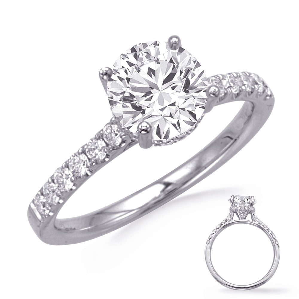 This Engagement Ring  is available in 14K White Gold. There are a total of 32 stones. There are Rounds with a total carat weight of 0.38 set in a Prong Set setting.