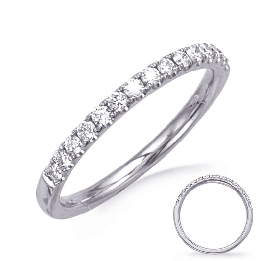 This Band is available in 14K White Gold. There are a total of 15 stones. There are Round with a total carat weight of 0.27 set in a Prong Set setting.