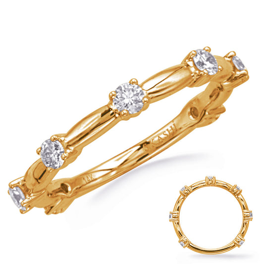 This Band is available in 14K Yellow Gold. There are a total of 7 stones. There are Round with a total carat weight of 0.45 set in a Prong Set setting.
