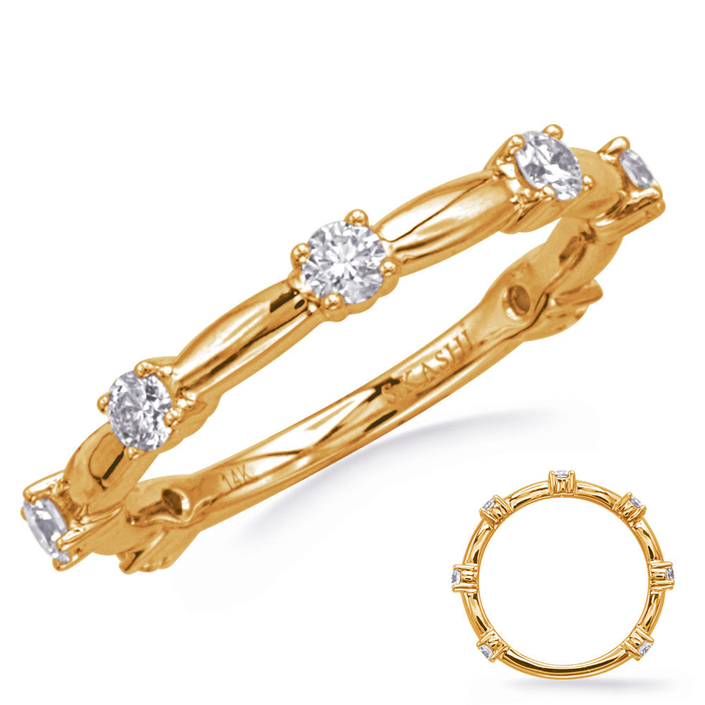 This Band is available in 14K Yellow Gold. There are a total of 7 stones. There are Round with a total carat weight of 0.45 set in a Prong Set setting.