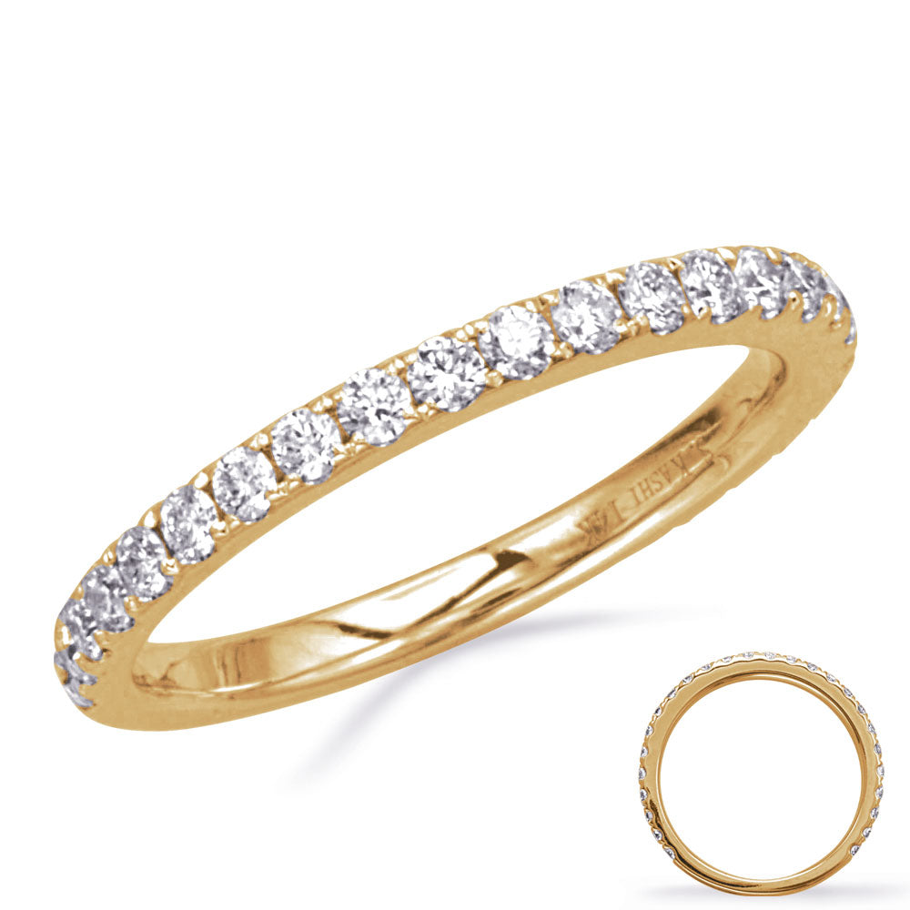 This Band is available in 14K Yellow Gold. There are a total of 26 stones. There are Round with a total carat weight of 0.52 set in a Micro Prong setting.