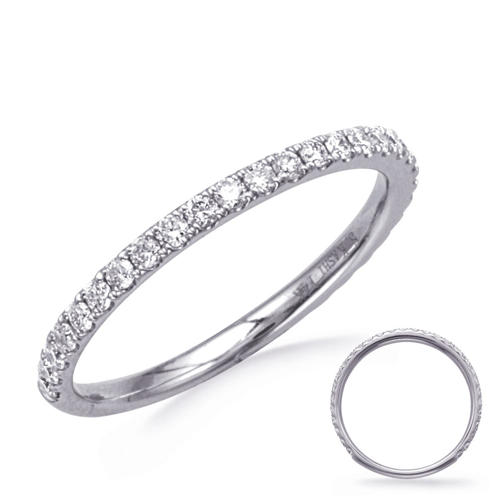 This Band is available in 14K White Gold. There are a total of 30 stones. There are Round with a total carat weight of 0.37 set in a Micro Prong|Prong Set setting.