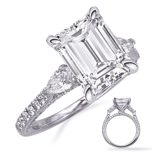 This Engagement Ring  is available in 14K White Gold. There are a total of 98 stones. There are Pear Shape with a total carat weight of 0.36 set in a Micro Prong|Prong Set setting.There are Rounds stones with a total carat weight of 0.38 set in a Micro Prong|Prong Set.
