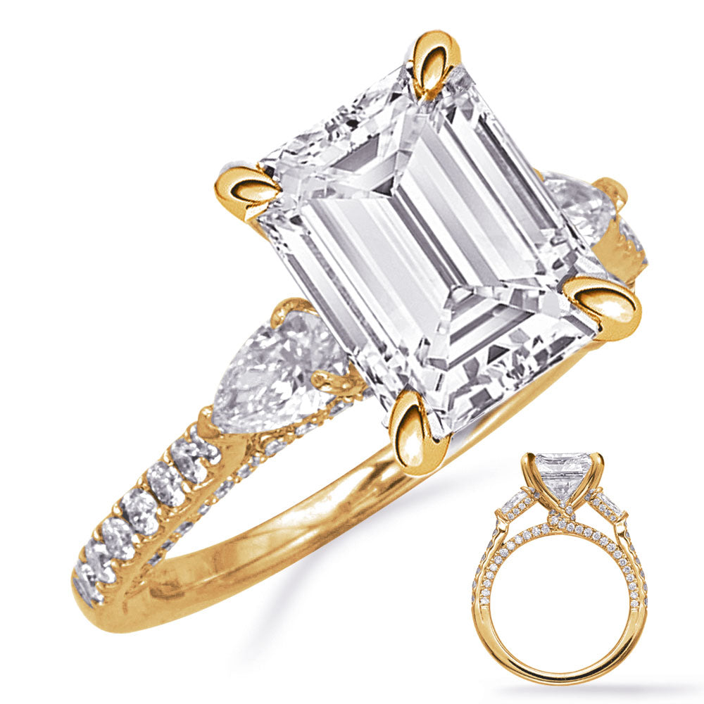 This Engagement Ring  is available in 14K Yellow Gold. There are a total of 94 stones. There are Pear Shape with a total carat weight of 0.36 set in a Micro Prong|Prong Set setting.There are Rounds stones with a total carat weight of 0.45 set in a Micro Prong|Prong Set.