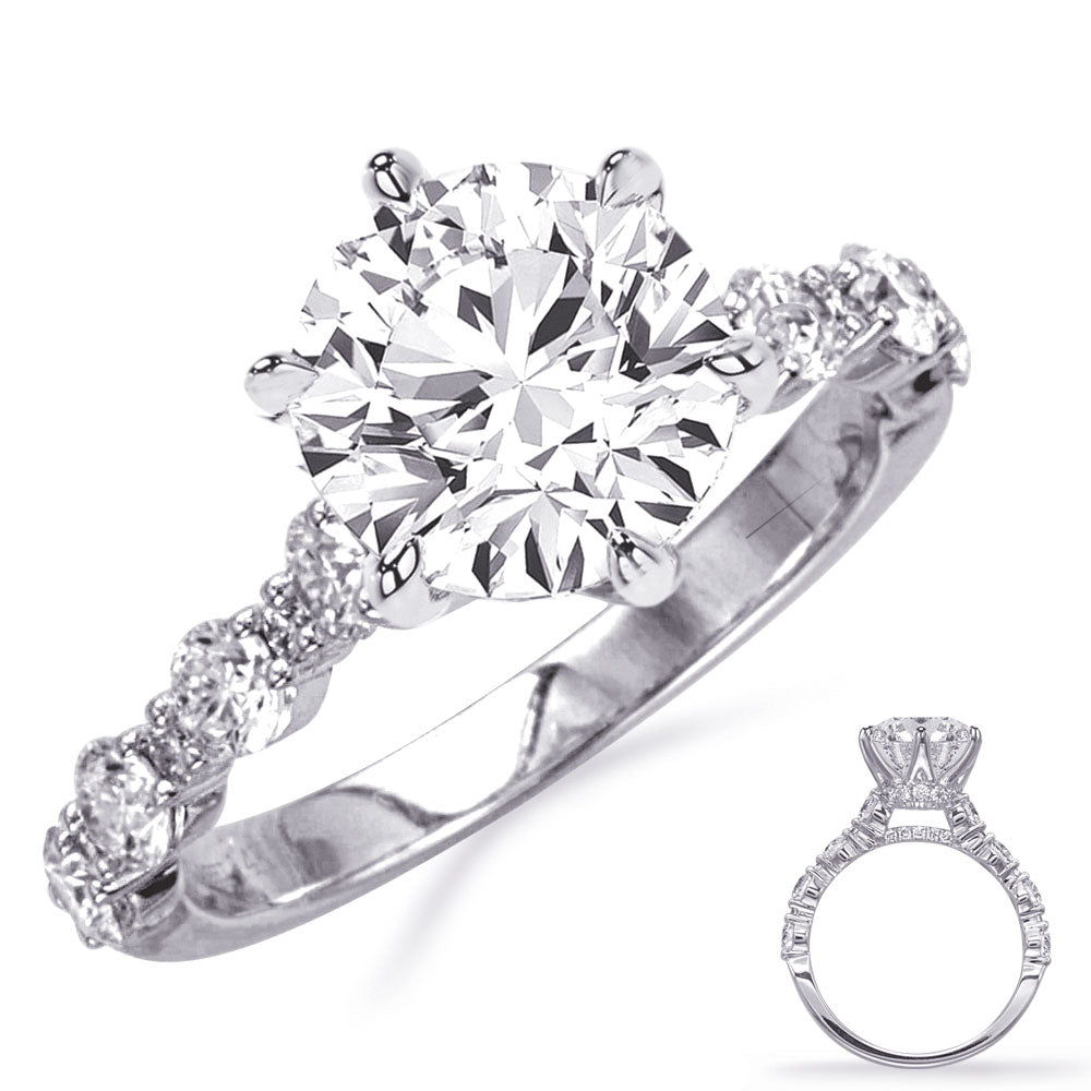 This Engagement Ring  is available in 14K White Gold. There are a total of 34 stones. There are Rounds with a total carat weight of 0.92 set in a Micro Prong setting.