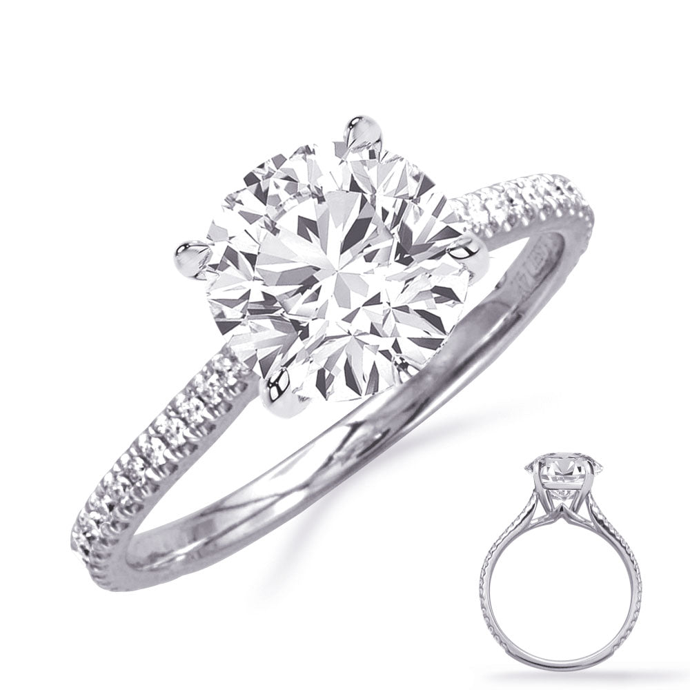 This Engagement Ring  is available in 14K White Gold. There are a total of 38 stones. There are Rounds with a total carat weight of 0.19 set in a Micro Prong setting.
