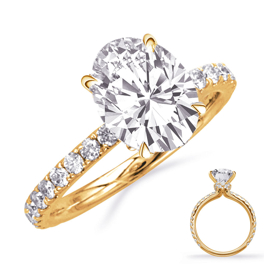 This Engagement Ring  is available in 14K Yellow Gold. There are a total of 40 stones. There are Rounds with a total carat weight of 0.64 set in a Micro Prong setting.