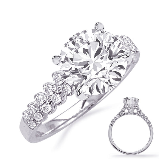 This Engagement Ring  is available in 14K White Gold. There are a total of 26 stones. There are Rounds with a total carat weight of 0.39 set in a Bezel Set|Micro Prong setting.
