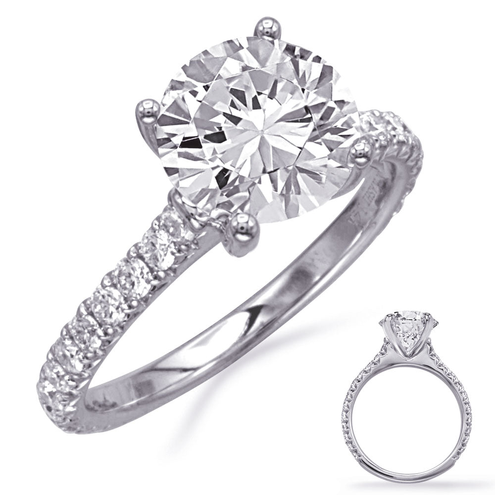 This Engagement Ring  is available in 14K White Gold. There are a total of 24 stones. There are Rounds with a total carat weight of 0.48 set in a Micro Prong setting.