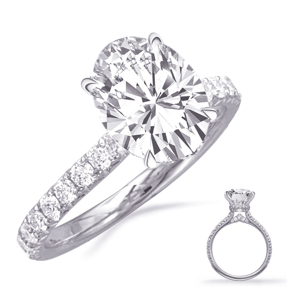 This Engagement Ring  is available in 14K White Gold. There are a total of 48 stones. There are Rounds with a total carat weight of 0.74 set in a Micro Prong setting.
