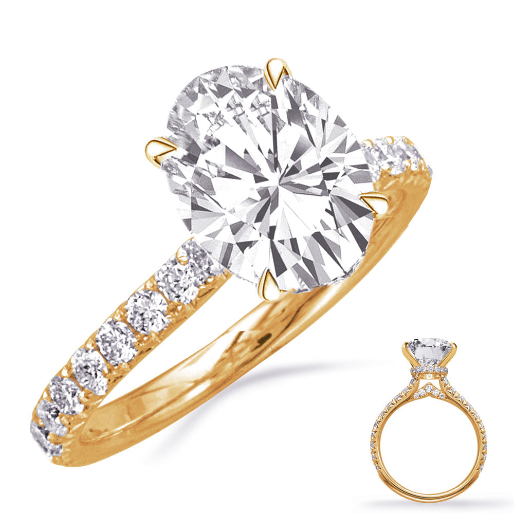 This Engagement Ring  is available in 14K Yellow Gold. There are a total of 48 stones. There are Rounds with a total carat weight of 0.74 set in a Micro Prong setting.
