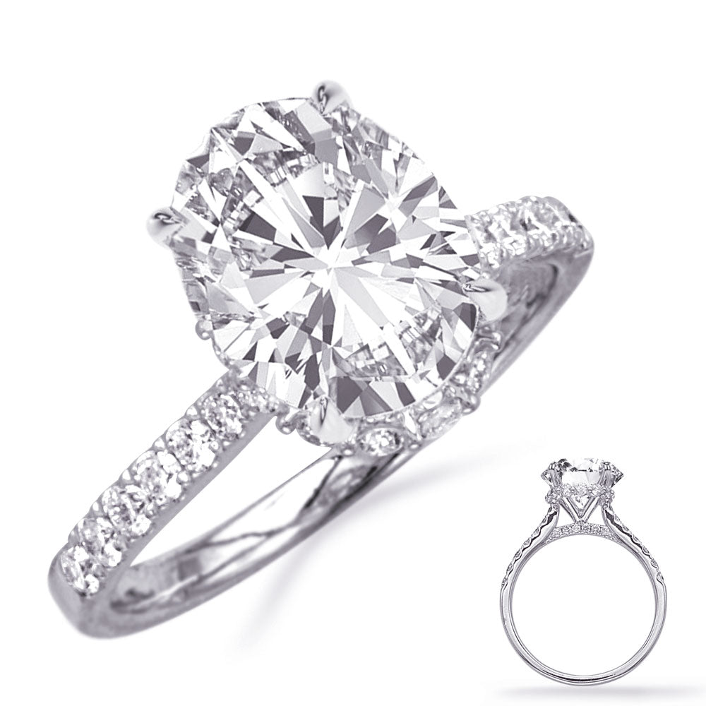 This Engagement Ring  is available in 14K White Gold. There are a total of 40 stones. There are Rounds with a total carat weight of 0.56 set in a Micro Prong|Prong Set setting.