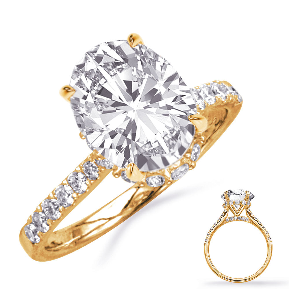 This Engagement Ring  is available in 14K Yellow Gold. There are a total of 40 stones. There are Rounds with a total carat weight of 0.56 set in a Micro Prong|Prong Set setting.
