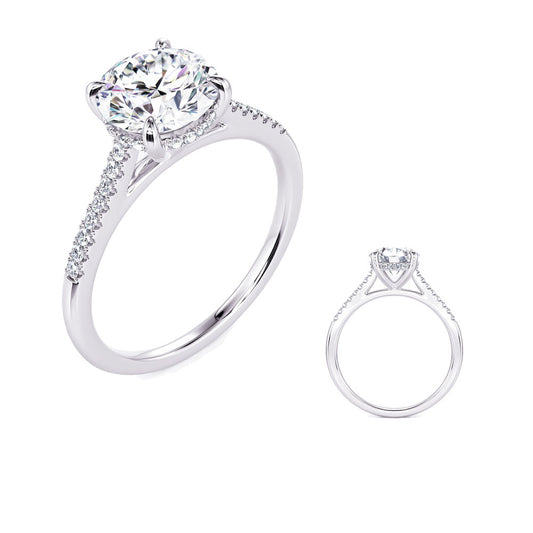 This Engagement Ring  is available in 14K White Gold. There are a total of 32 stones. There are Rounds with a total carat weight of 0.13 set in a Micro Pave setting.