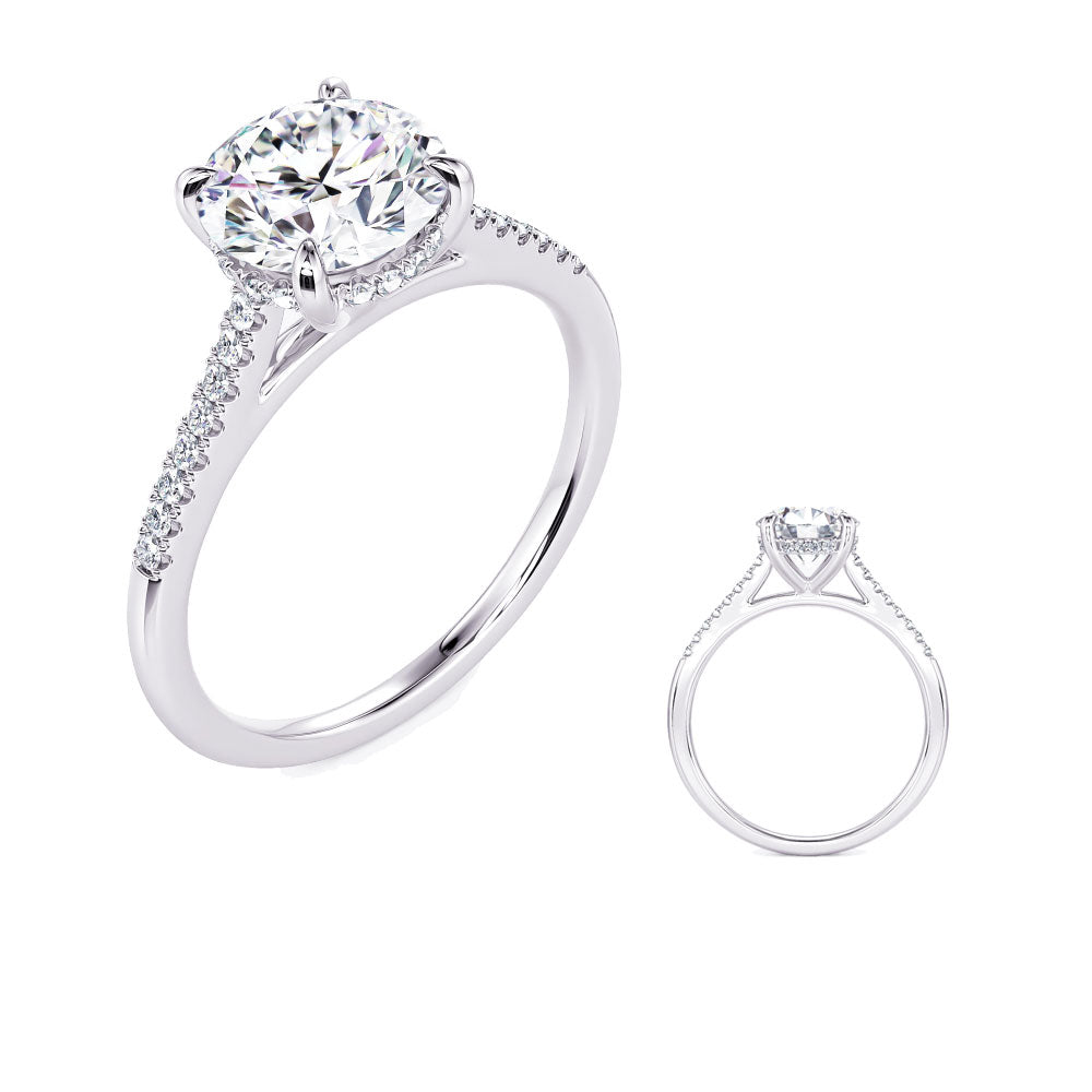 This Engagement Ring  is available in 14K White Gold. There are a total of 32 stones. There are Rounds with a total carat weight of 0.13 set in a Micro Pave setting.
