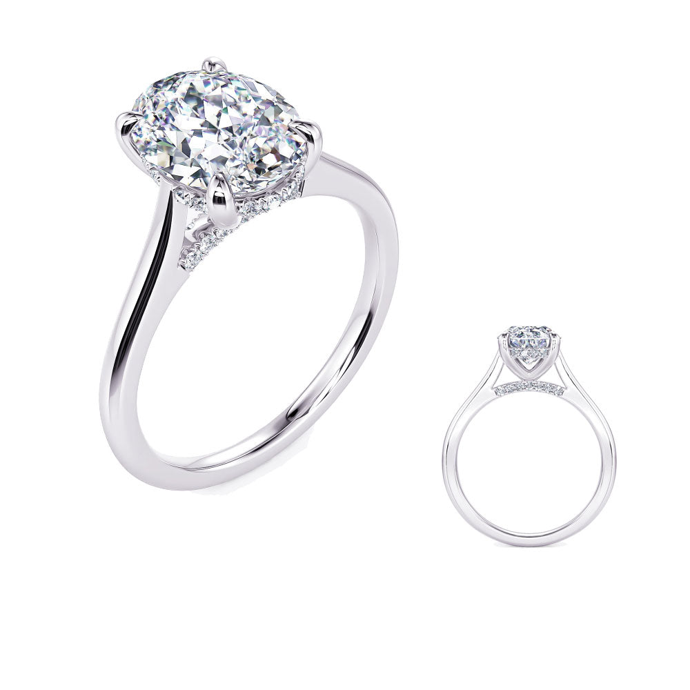 This Engagement Ring  is available in 14K White Gold. There are a total of 30 stones. There are Rounds with a total carat weight of 0.12 set in a Micro Pave setting.