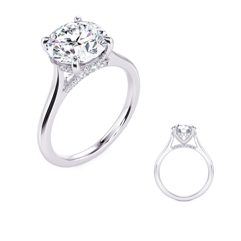 This Engagement Ring  is available in 14K White Gold. There are a total of 32 stones. There are Rounds with a total carat weight of 0.12 set in a Micro Prong setting.
