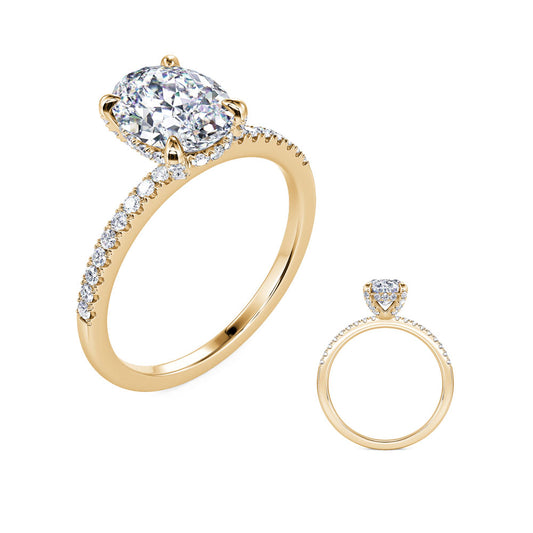 This Engagement Ring  is available in 14K Yellow Gold. There are a total of 48 stones. There are Rounds with a total carat weight of 0.23 set in a Micro Pave setting.