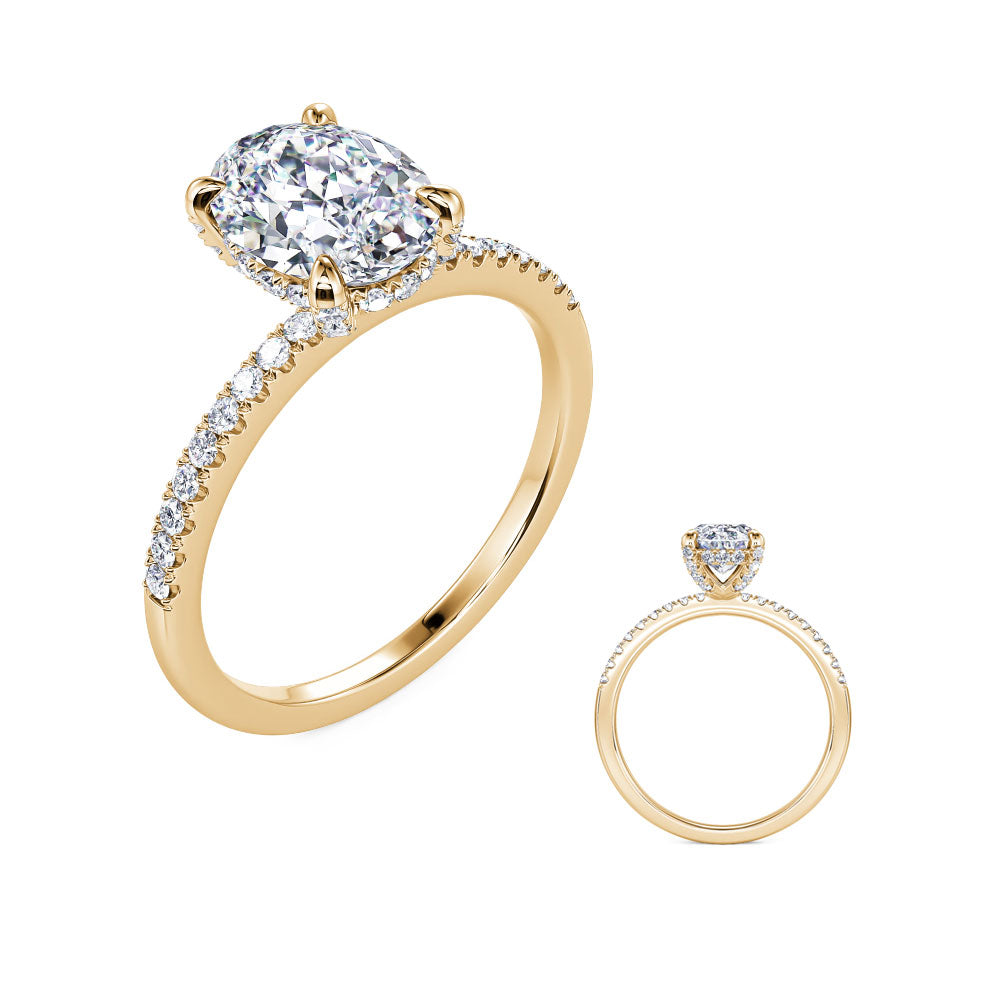 This Engagement Ring  is available in 14K Yellow Gold. There are a total of 48 stones. There are Rounds with a total carat weight of 0.23 set in a Micro Pave setting.