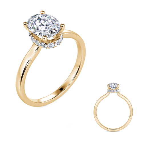 This Engagement Ring  is available in 14K Yellow Gold. There are a total of 18 stones. There are Rounds with a total carat weight of 0.21 set in a Micro Prong setting.