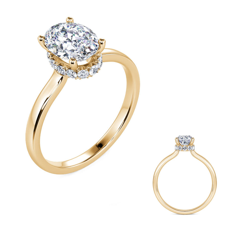 This Engagement Ring  is available in 14K Yellow Gold. There are a total of 18 stones. There are Rounds with a total carat weight of 0.21 set in a Micro Prong setting.
