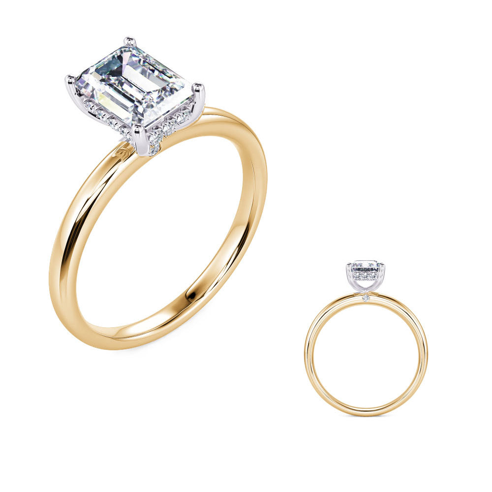 This Engagement Ring  is available in 14K Yellow & White Gold. There are a total of 22 stones. There are Rounds with a total carat weight of 0.11 set in a Micro Prong setting.