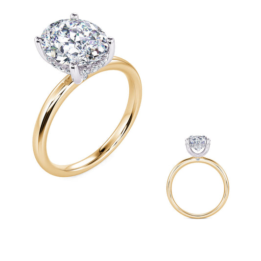 This Engagement Ring  is available in 14K Yellow & White Gold. There are a total of 22 stones. There are Rounds with a total carat weight of 0.14 set in a Micro Prong setting.