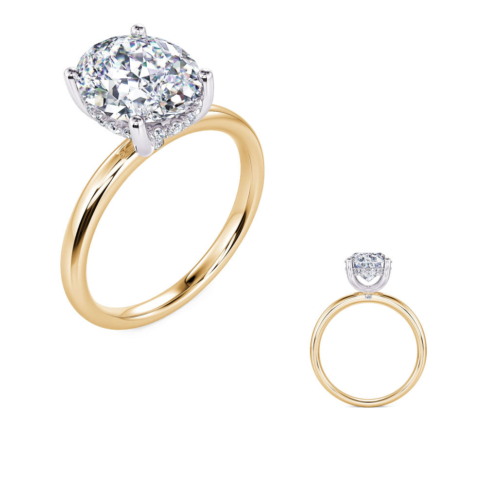 This Engagement Ring  is available in 14K Yellow & White Gold. There are a total of 22 stones. There are Rounds with a total carat weight of 0.14 set in a Micro Prong setting.