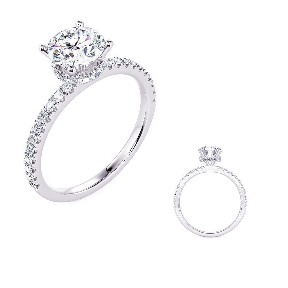 This Engagement Ring  is available in 14K White Gold. There are a total of 36 stones. There are Rounds with a total carat weight of 0.28 set in a Micro Prong setting.