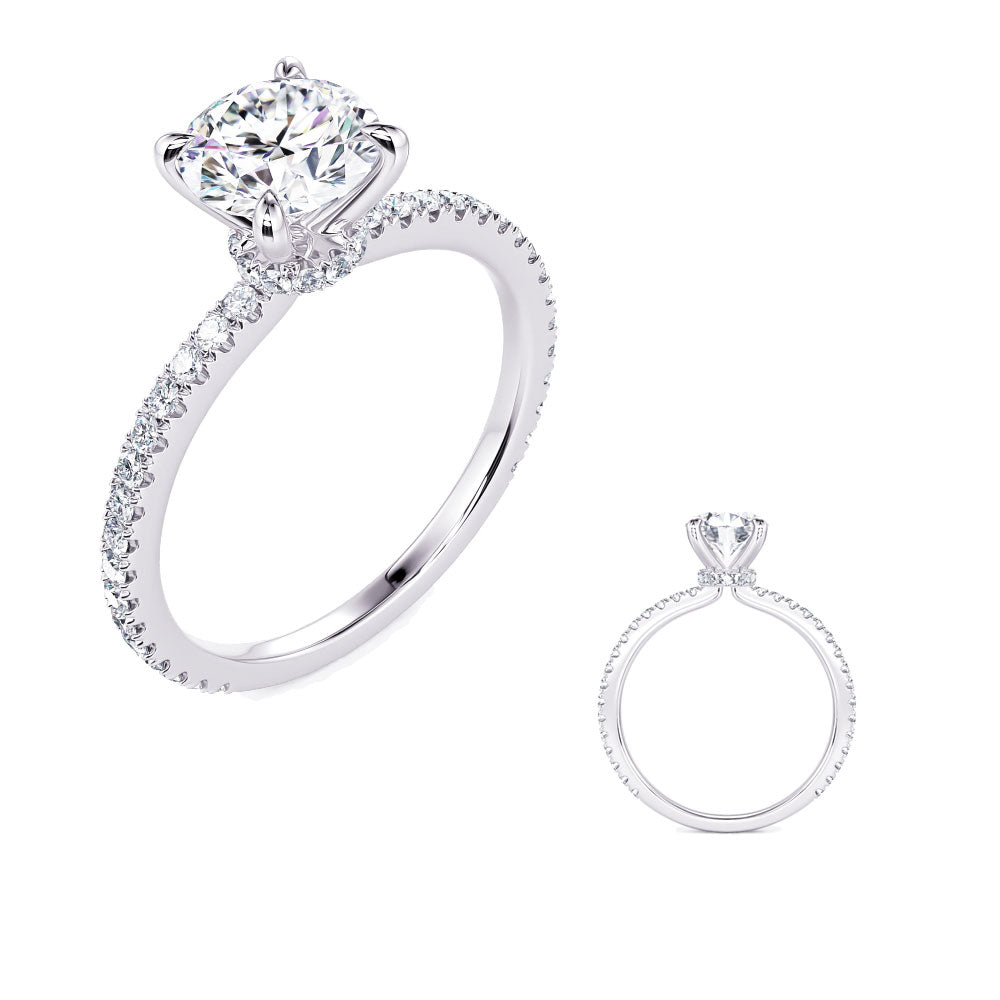 This Engagement Ring  is available in 14K White Gold. There are a total of 42 stones. There are Rounds with a total carat weight of 0.36 set in a Micro Prong setting.