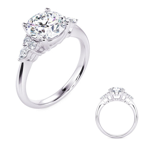 This Engagement Ring  is available in 14K White Gold. There are a total of 6 stones. There are Marquise with a total carat weight of 0.1 set in a Prong Set setting.There are Rounds stones with a total carat weight of 0.09 set in a Prong Set.