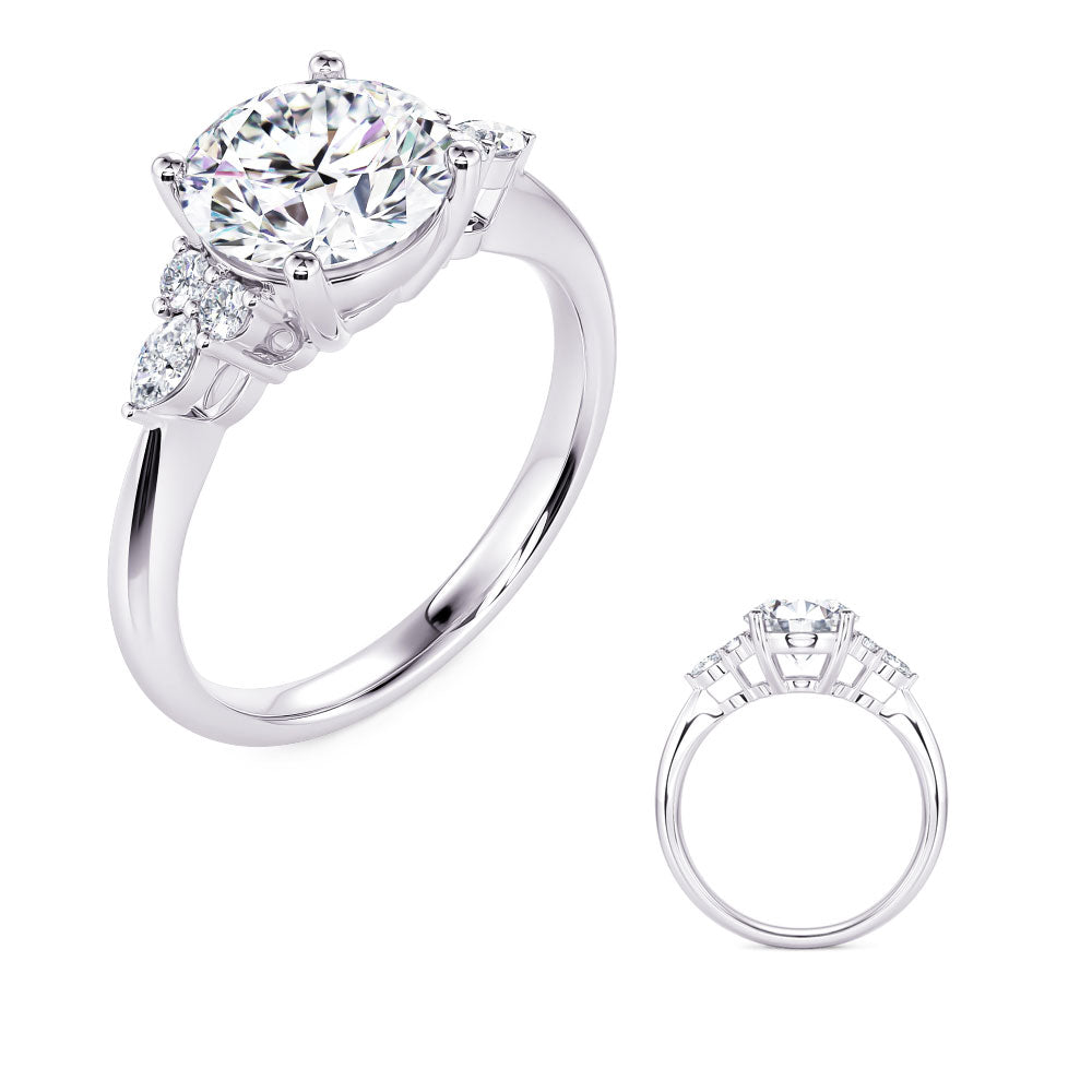 This Engagement Ring  is available in 14K White Gold. There are a total of 6 stones. There are Marquise with a total carat weight of 0.1 set in a Prong Set setting.There are Rounds stones with a total carat weight of 0.09 set in a Prong Set.