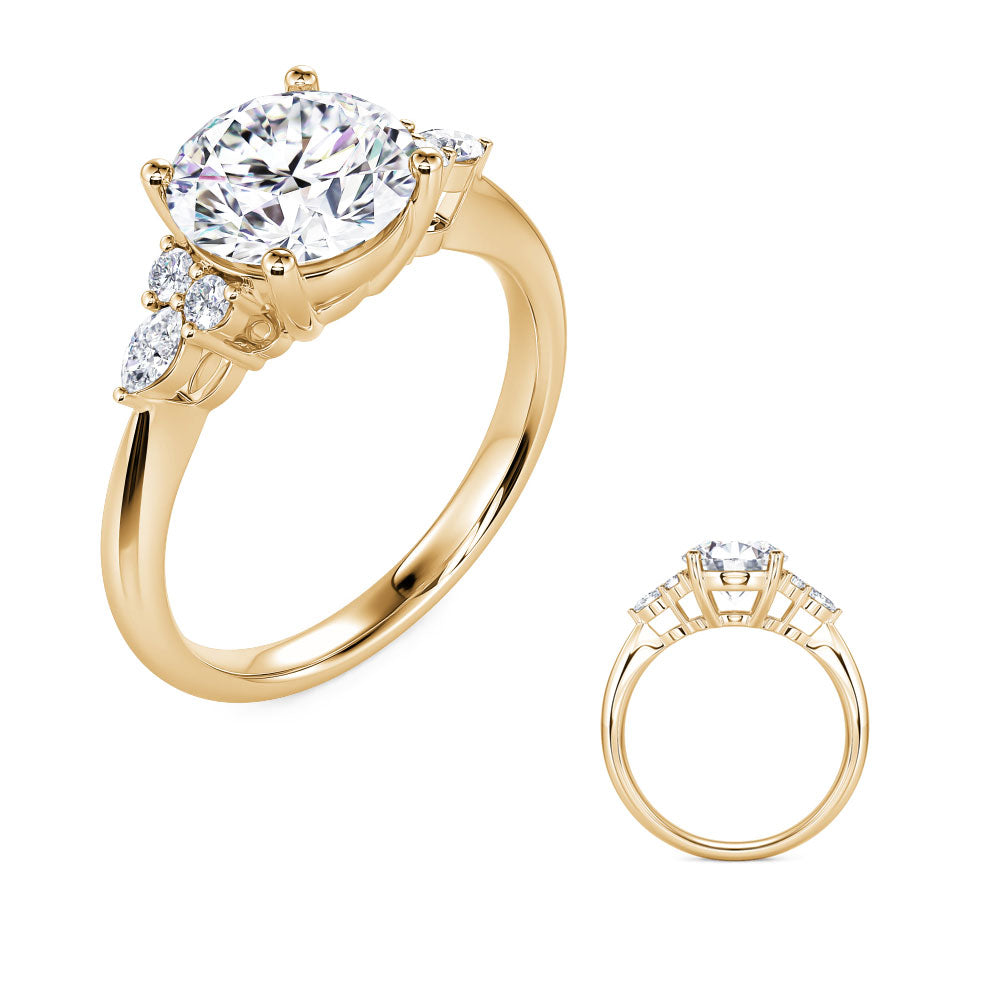 This Engagement Ring  is available in 14K Yellow Gold. There are a total of 6 stones. There are Marquise with a total carat weight of 0.1 set in a Prong Set setting.There are Rounds stones with a total carat weight of 0.09 set in a Prong Set.