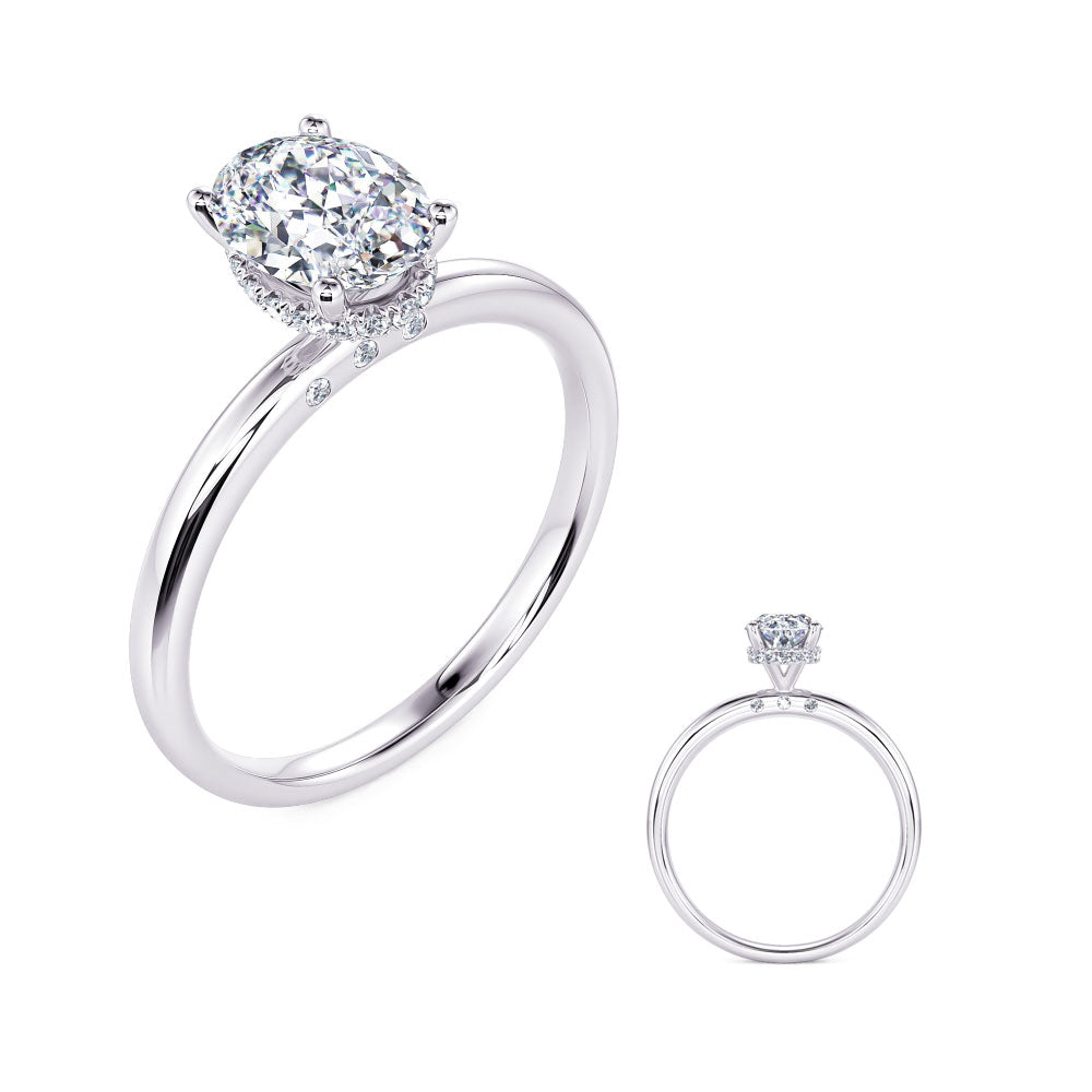 This Engagement Ring  is available in 14K White Gold. There are a total of 24 stones. There are Rounds with a total carat weight of 0.1 set in a Micro Prong setting.