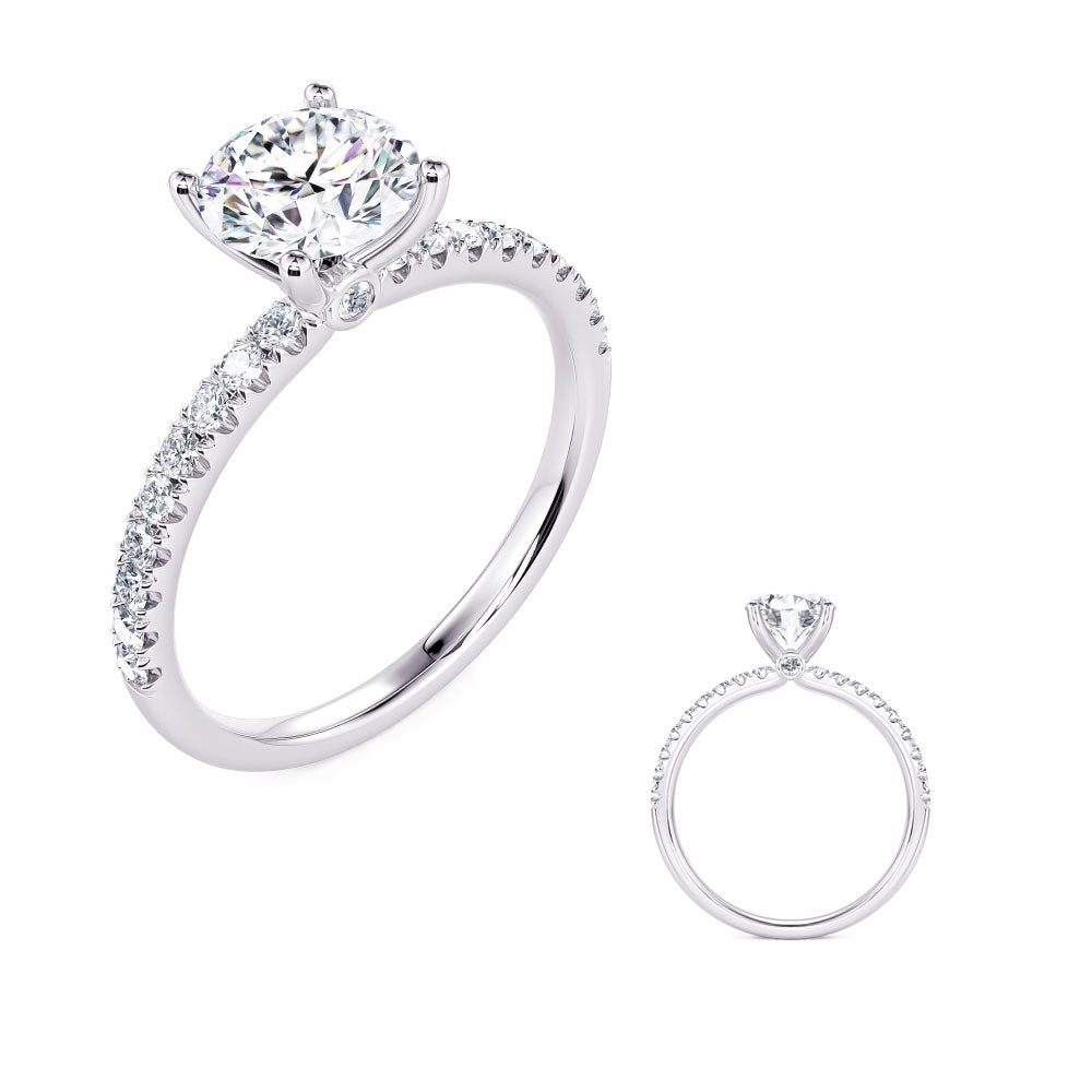 This Engagement Ring  is available in 14K White Gold. There are a total of 20 stones. There are Rounds with a total carat weight of 0.24 set in a Micro Prong setting.