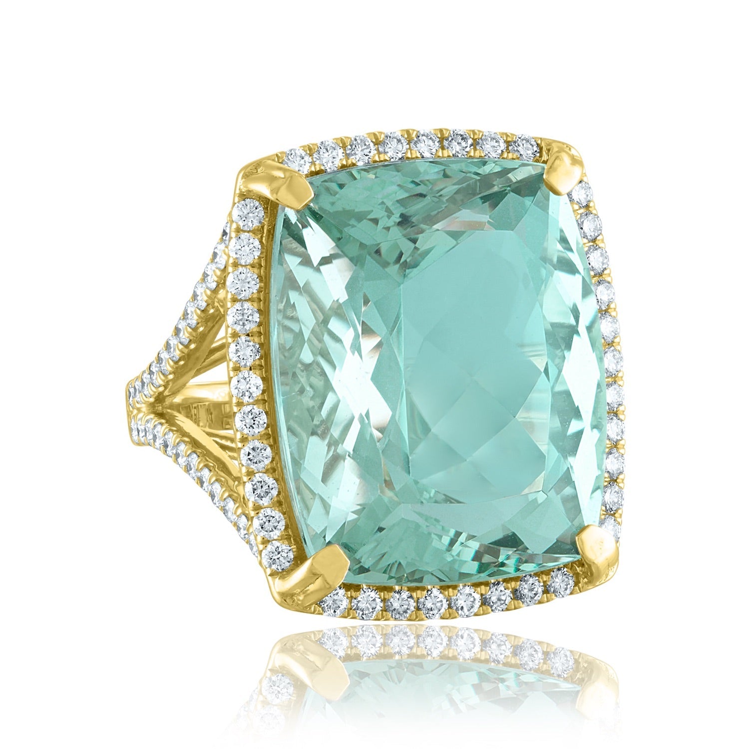 Green Beryl Cushion Shaped Ring with Diamonds 77-JSA