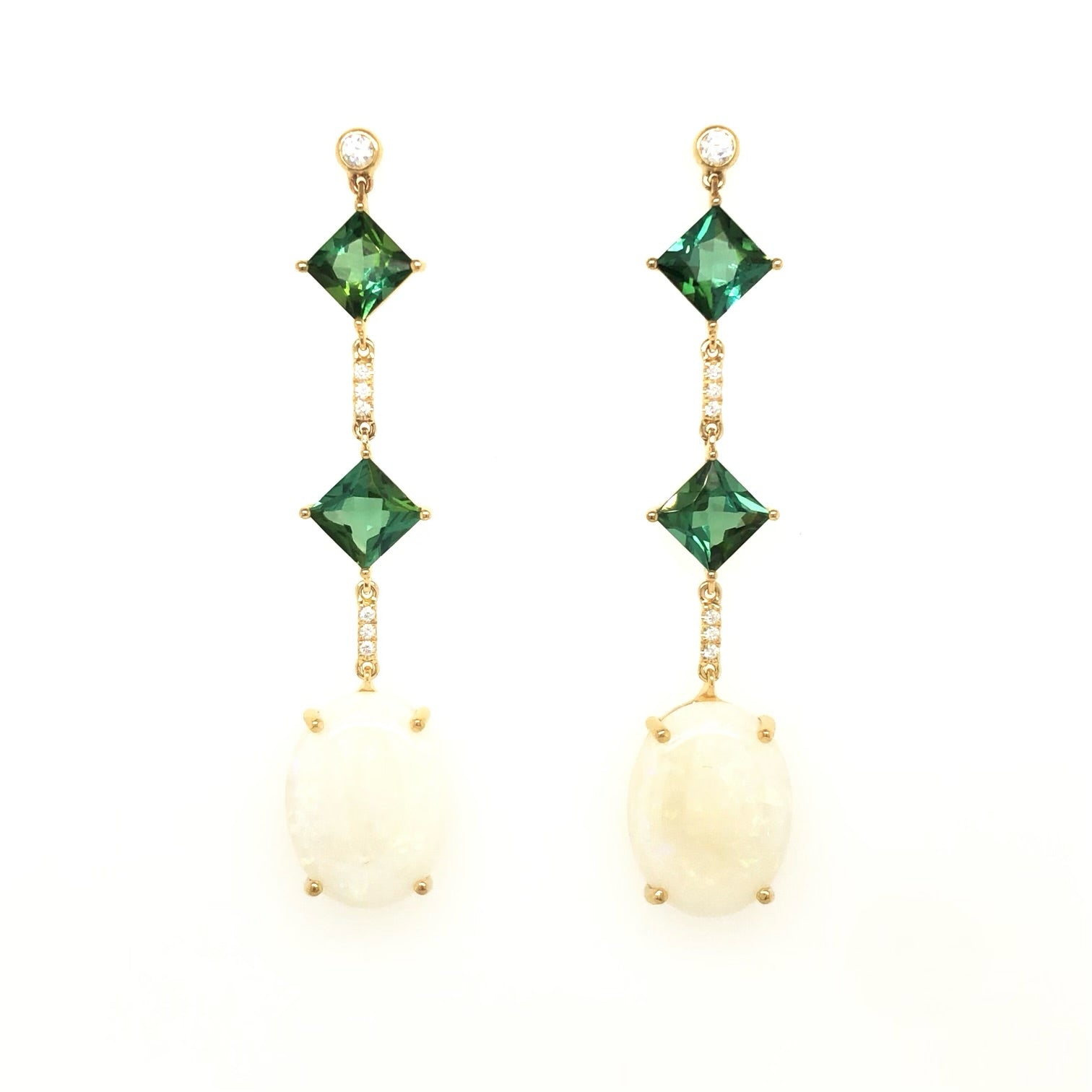 Green Tourmaline and Opal Earrings with Diamonds 2-JSA