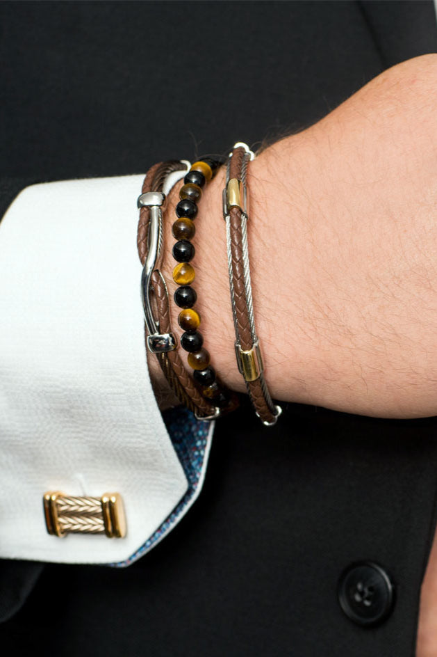 ALOR Men's Leather Dual Station Bracelet