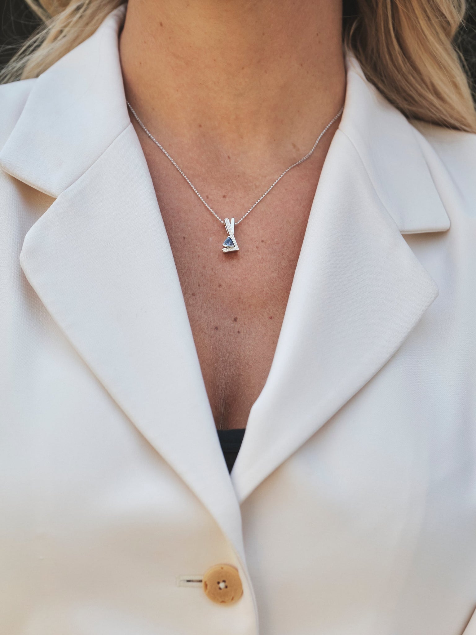 Pinnacle Small Gemstone Pendant Necklace with Pave Diamonds