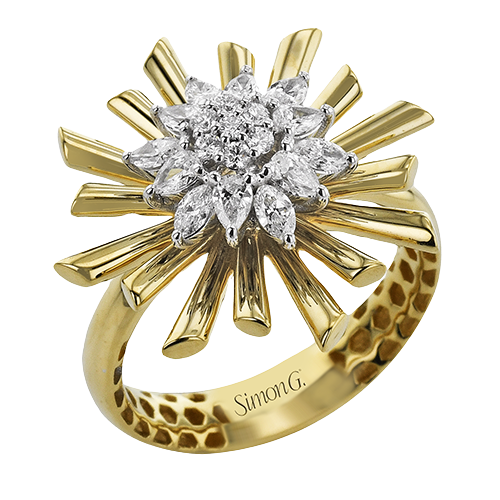 Flower Right Hand Ring In 18k Gold With Diamonds LR3270