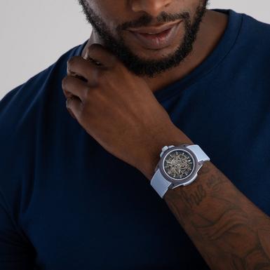 NORQAIN  Wild One Skeleton 39Mm Purple Ice Blue Rubber Strap Automatic Watch N3001.07Q05.P01.R01