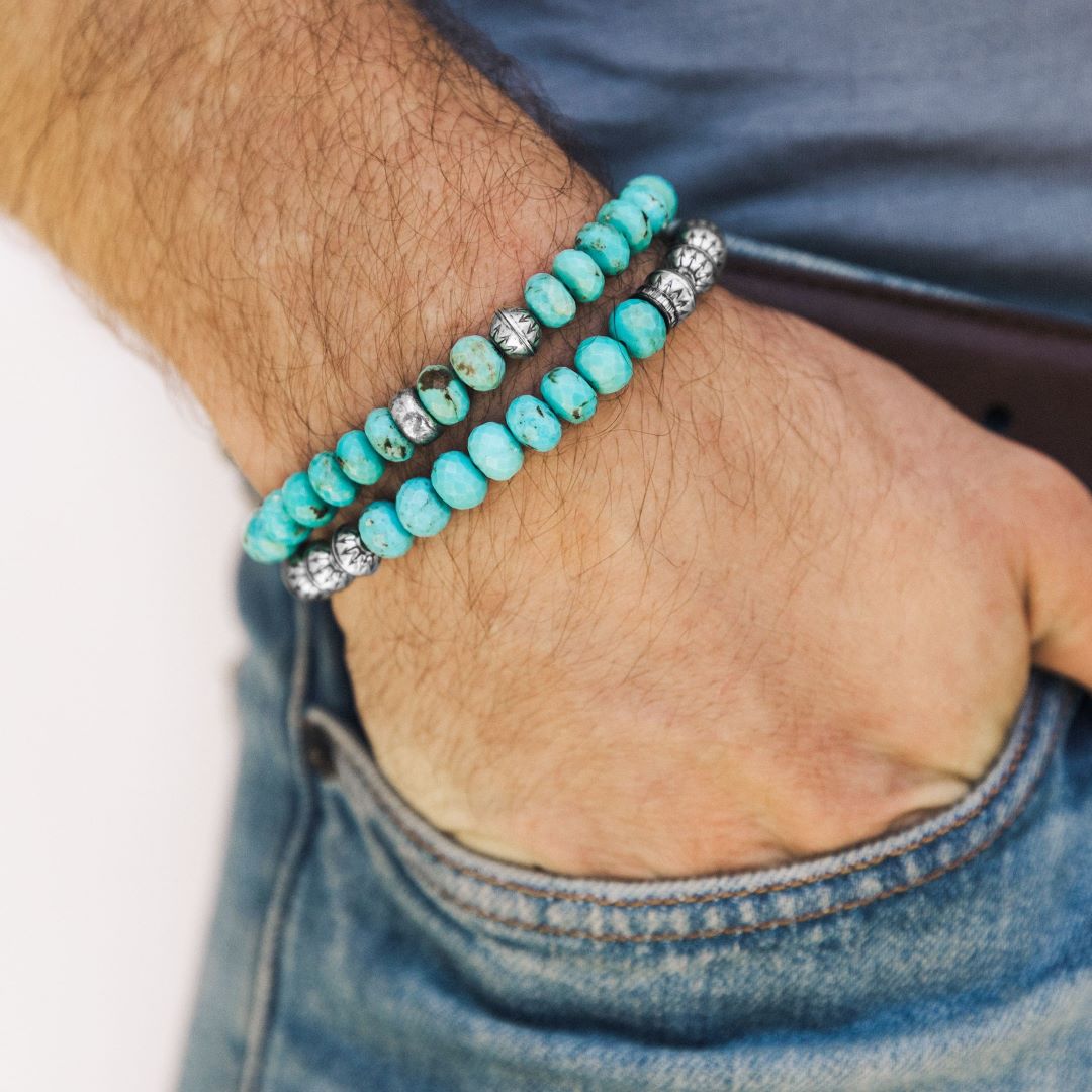 Men's Mr. LOWE Turquoise Bracelet with Silver Bicone Bead - 8mm