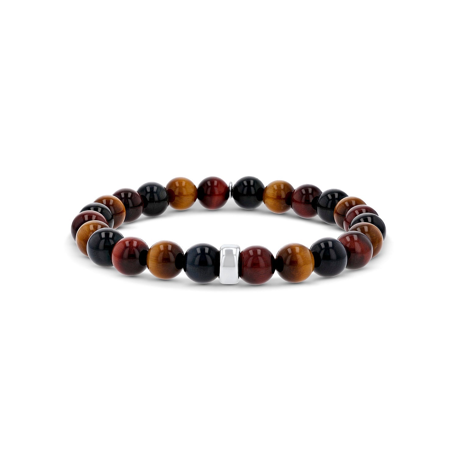 Men's Mr. LOWE Tri Color Tiger's Eye Bracelet with Silver Rondelle - 8mm