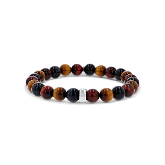 Men's Mr. LOWE Tri Color Tiger's Eye Bracelet with Silver Rondelle - 8mm