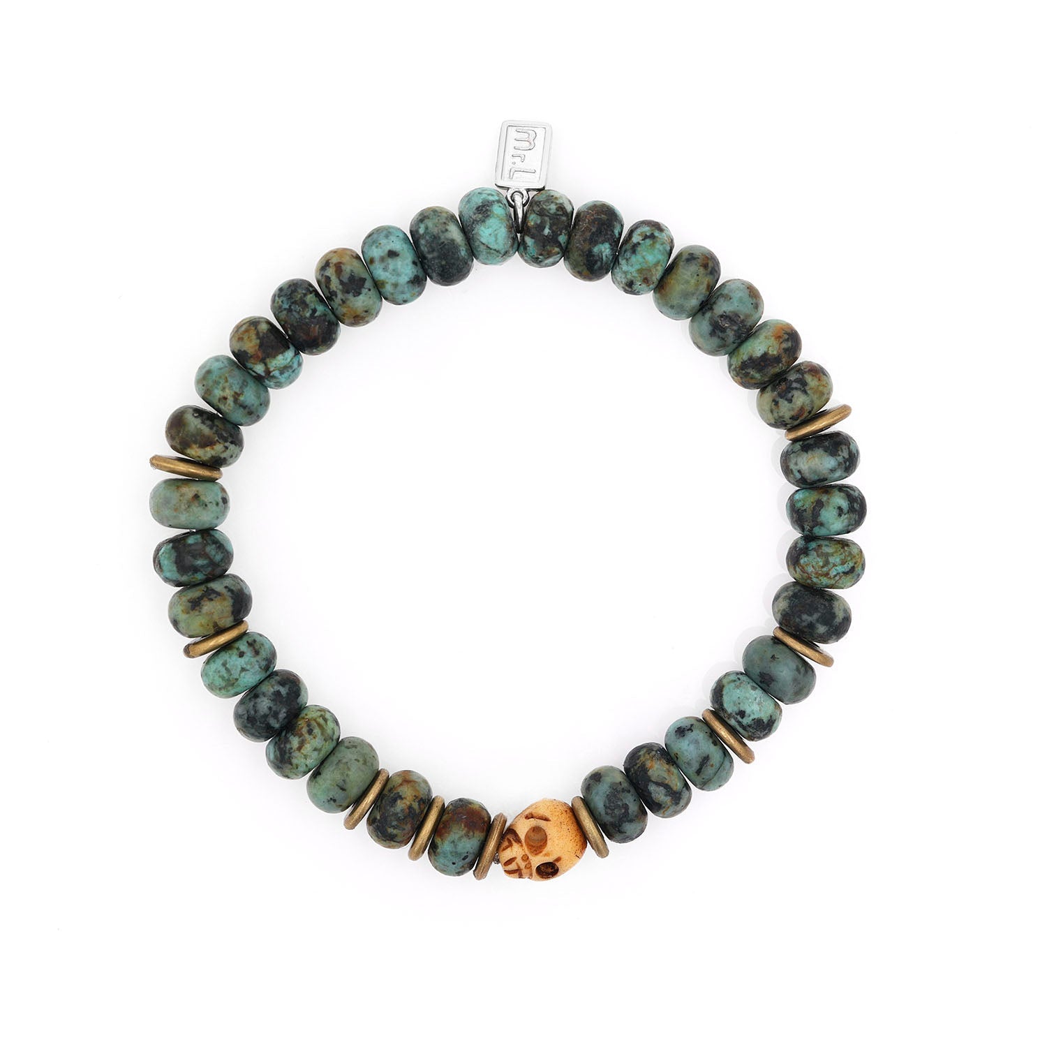 Men's Mr. LOWE African Turquoise Bracelet with Carved Skull Bead - 8mm