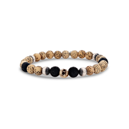 Men's Mr. LOWE Betel Nut and Lave Bracelet with Carved Skull Bead